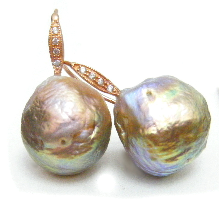 Gold and Pink Drop Pearl Earrings